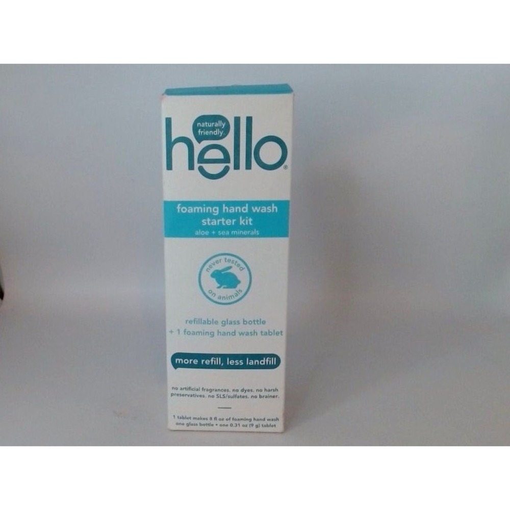 hello -Foaming Hand Soap Tablet Starter Kit  Refillable Glass Bottle & 1 Soap BN